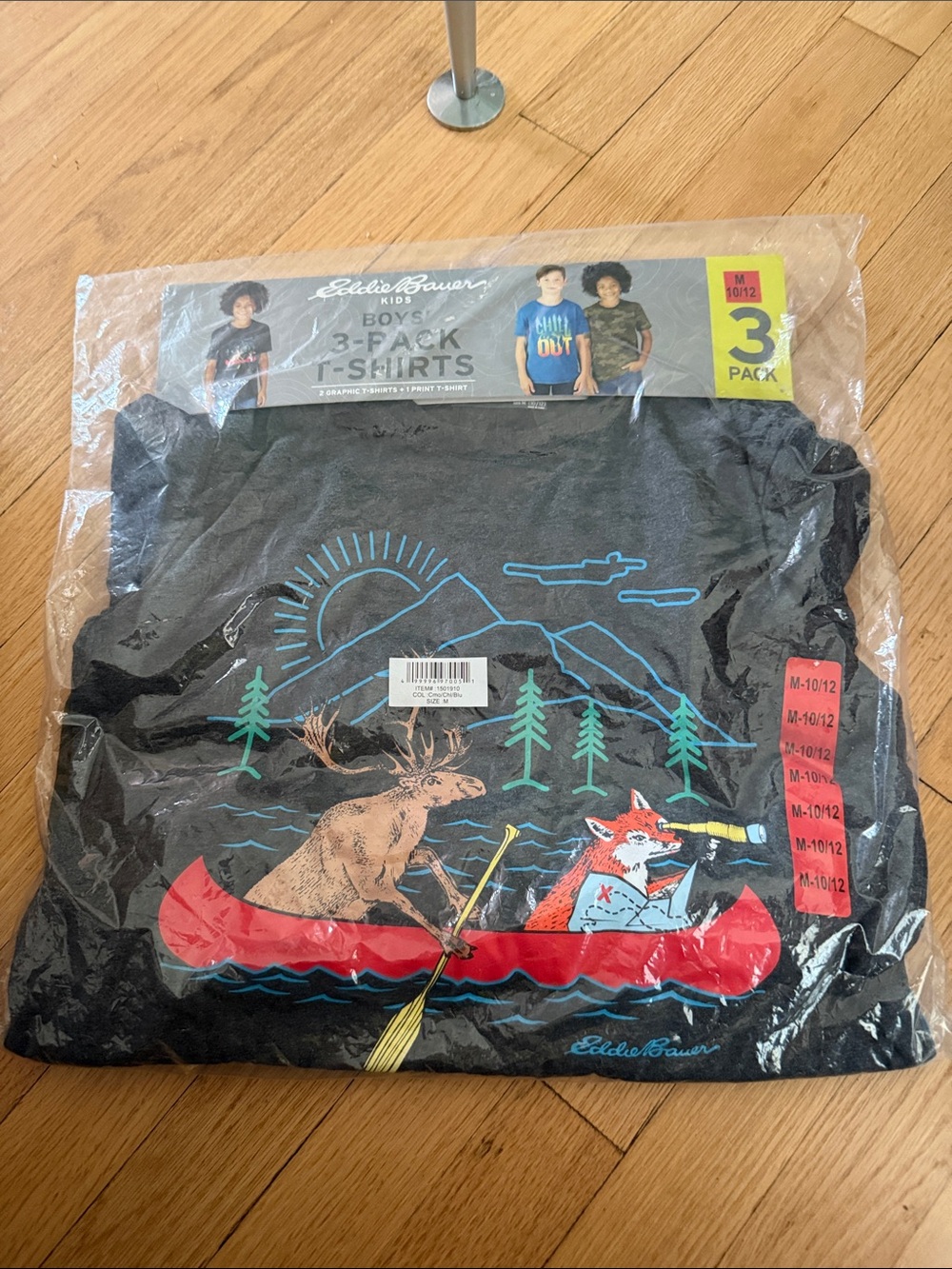 Eddie Bauer Boys' Black Graphic Canoe Tee with Red Canoe and Blue Accents